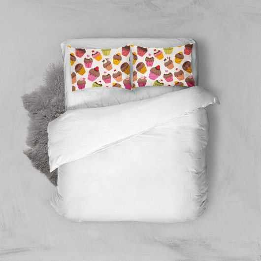 カップケーキパターン、マフィンパターン、チョコレート、ハート 枕カバー