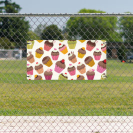 カップケーキパターン、マフィンパターン、チョコレート、ハート 横断幕