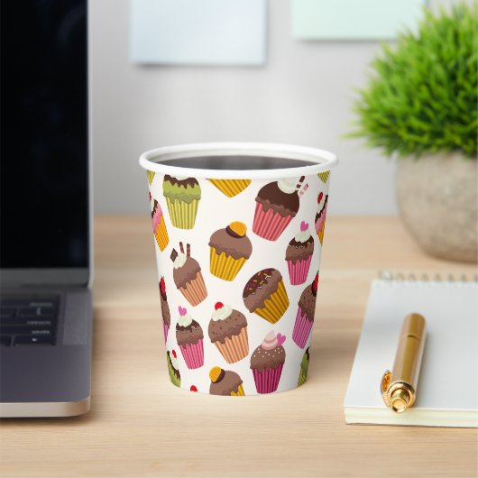 カップケーキパターン、マフィンパターン、チョコレート、ハート 紙コップ (インサイチュ)