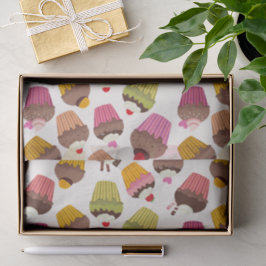 カップケーキパターン、マフィンパターン、チョコレート、ハート 薄葉紙