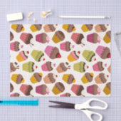 カップケーキパターン、マフィンパターン、チョコレート、ハート 薄葉紙 (クラフト)