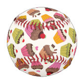 カップケーキパターン、マフィンパターン、チョコレート、ハート 野球ボール (裏面)