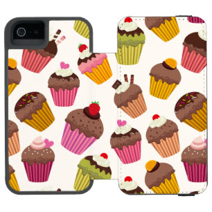 カップケーキパターン、マフィンパターン、チョコレート、ハート iPhone SE/5/5sウォレットケース