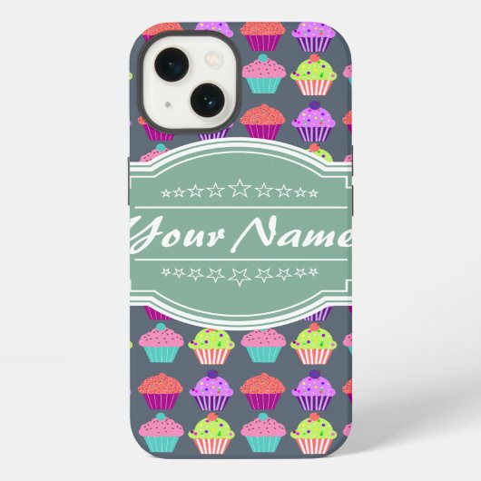 カップケーキパターンMintPersonized名 iPhoneケース (裏面)