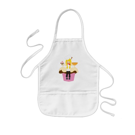 カップケーキパーソナライズされたメーカーのベイカーピンク 子供用エプロン (正面)