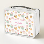 カップケーキパーソナライズされた名前をカスタムする メタルランチボックス (裏面)