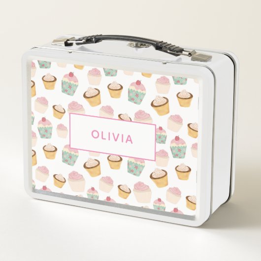 カップケーキパーソナライズされた名前をカスタムする メタルランチボックス (裏面)