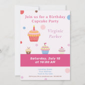 カップケーキパーティーピンク誕生日招待状 招待状 (裏面)