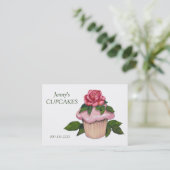 カップケーキビジネス、ベーキング、ピンクのアイシング、ピンクのバラ 名刺 (スタンド正面)
