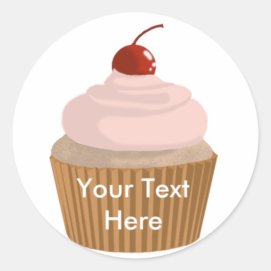 カップケーキピンクとブラウン ラウンドシール (正面)
