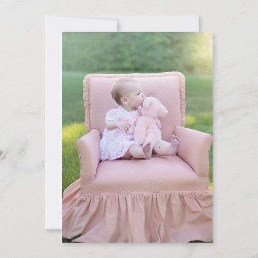 カップケーキピンクガール写真1st誕生日 招待状 (裏面)