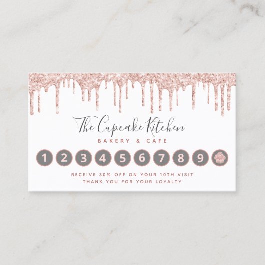 カップケーキピンクグリッタードリップホワイトベーカリーパティシシェフ ロイヤリティカード (正面)