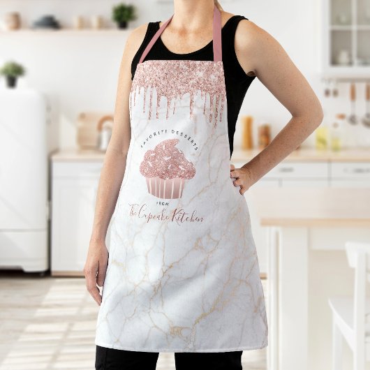 カップケーキピンクローズグリッタードリップスマーブルベーカリーシェフ エプロン