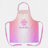 カップケーキピンクローズグリッターベーカリーレインボーグラデーション エプロン (正面)