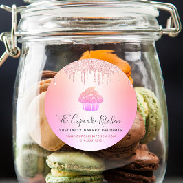 カップケーキピンクローズグリッターベーカリーレインボーグラデーション ラウンドシール