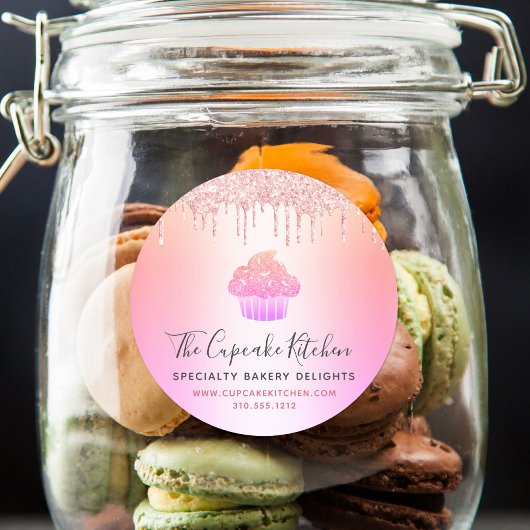 カップケーキピンクローズグリッターベーカリーレインボーグラデーション ラウンドシール