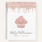 カップケーキピンクローズ金ゴールドグリッタードリップスベーカリーシェフ ノートブック (正面)