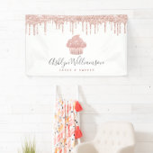 カップケーキピンクローズ金ゴールドグリッタードリップスベーカリーシェフ 横断幕 (インサイチュ)