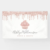 カップケーキピンクローズ金ゴールドグリッタードリップスベーカリーシェフ 横断幕 (横)