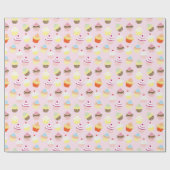 カップケーキピンク模様 ラッピングペーパー (フラット)