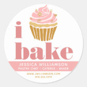 カップケーキピンク金ゴールドパティシシェフベイクタイモダンプ ラウンドシール (正面)