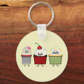 カップケーキファミリーつや消しがさくらんぼケーキを振りかける キーホルダー (正面)