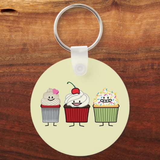 カップケーキファミリーつや消しがさくらんぼケーキを振りかける キーホルダー (正面)