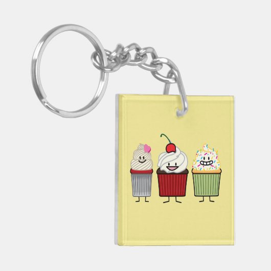 カップケーキファミリーつや消しがさくらんぼケーキを振りかける キーホルダー (正面左)