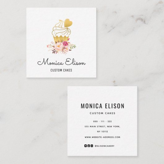 カップケーキフローラパーソナライズされた名刺 スクエア名刺 (正面/裏面)