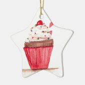 カップケーキフード水の色ピンクのケーキのベーカー甘い セラミックオーナメント (左)