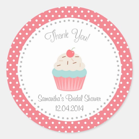 カップケーキブライダルシャワーありがとうステッカー ラウンドシール (正面)