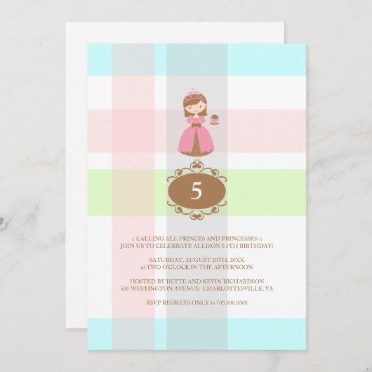 カップケーキプリンセスバースデーパーティ招待状 招待状 (正面/裏面)