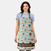 カップケーキプリントパターンオンライトブルー エプロン (着用した状態)