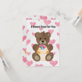 カップケーキベア 3.5" x 5" フラット グリーティングカード (正面/裏面インサイチュ)