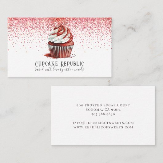 カップケーキベイカーパティシシェフレッドベルベットピンクグリッター 名刺 (正面/裏面)