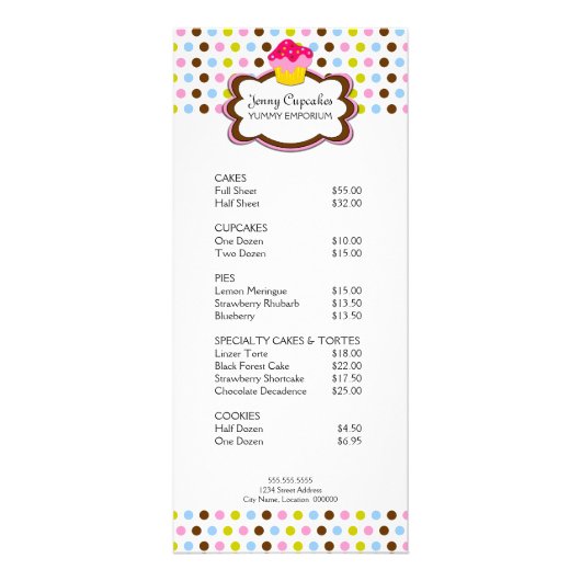 カップケーキベーカリーのプロモーション価格表 ラックカード (正面)