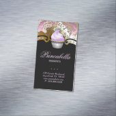 カップケーキベーカリーエレガントダマスクパープル金ゴールド マグネット名刺 (インサイチュ)