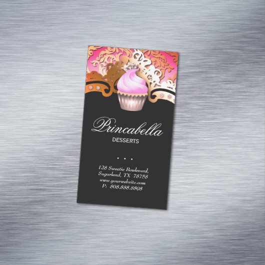カップケーキベーカリーエレガントダマスク金ゴールド名刺  マグネット名刺 (インサイチュ)