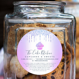 カップケーキベーカリーシェフシックパープルグリッタードリップリーガル ラウンドシール