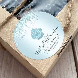 カップケーキベーカリーシェフターコイズグリッタードリップシック ラウンドシール