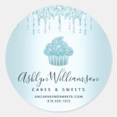 カップケーキベーカリーシェフターコイズグリッタードリップシック ラウンドシール (正面)