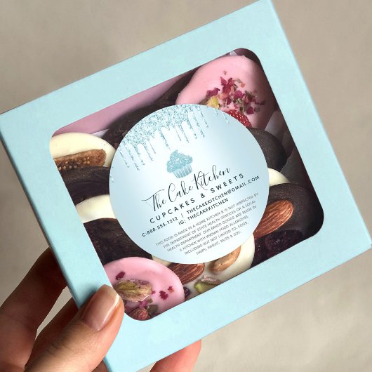 カップケーキベーカリーシェフターコイズグリッタードリップスリーガル ラウンドシール