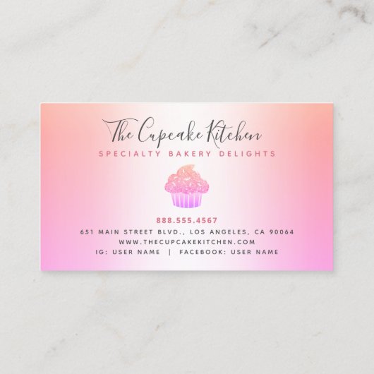 カップケーキベーカリーシェフバラ金ゴールドグリッターピンクレインボー ロイヤリティカード (裏面)