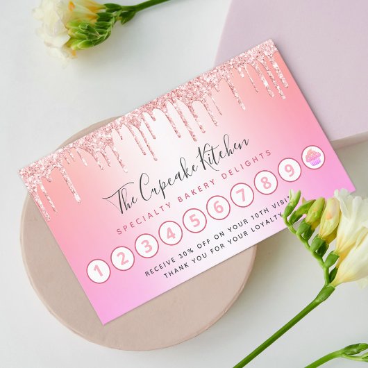 カップケーキベーカリーシェフバラ金ゴールドグリッターピンクレインボー ロイヤリティカード