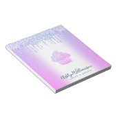 カップケーキベーカリーシェフパープルブルーグリッタードリップシック ノートパッド (アングル)