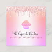カップケーキベーカリーシェフピンクレインボーバラグリッタードリップ スクエア名刺 (正面)