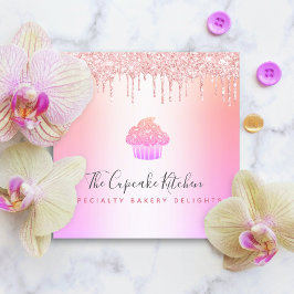 カップケーキベーカリーシェフピンクレインボーバラグリッタードリップ スクエア名刺