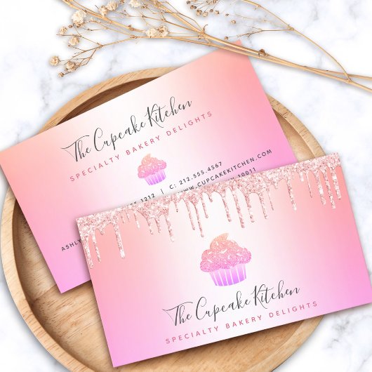 カップケーキベーカリーシェフピンクローズドリップレインボー 名刺