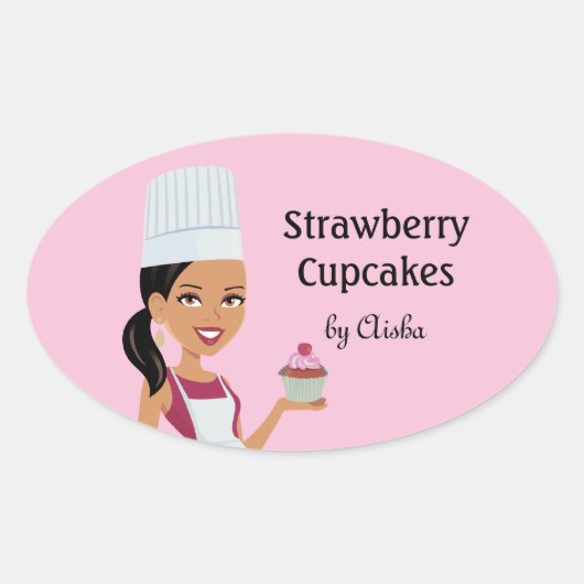 カップケーキベーカリーシールキャラクターデザイン#1 楕円形シール (正面)