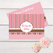 カップケーキベーカリーストライプのピンクブラウン 名刺